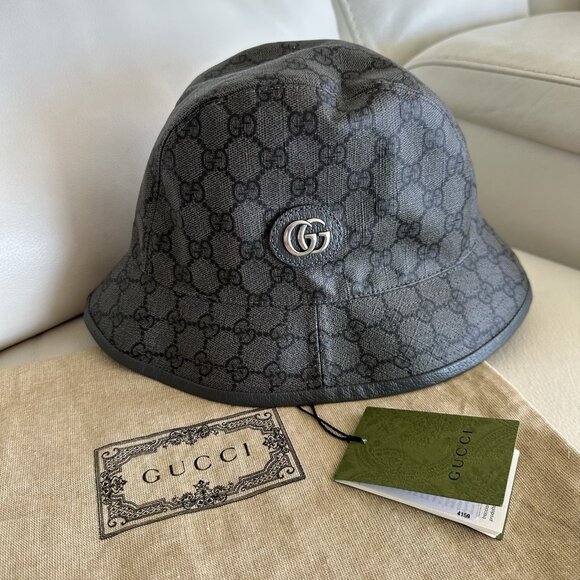 NWT Gucci GG Supreme Hat Bucket Fedora Grey Black Graphite Monogram Sz S - Picture 5 of 11